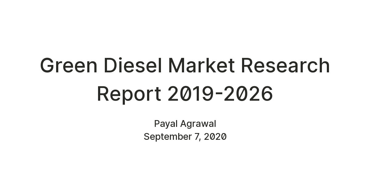 Green Diesel Market Research Report 2019-2026 — Teletype